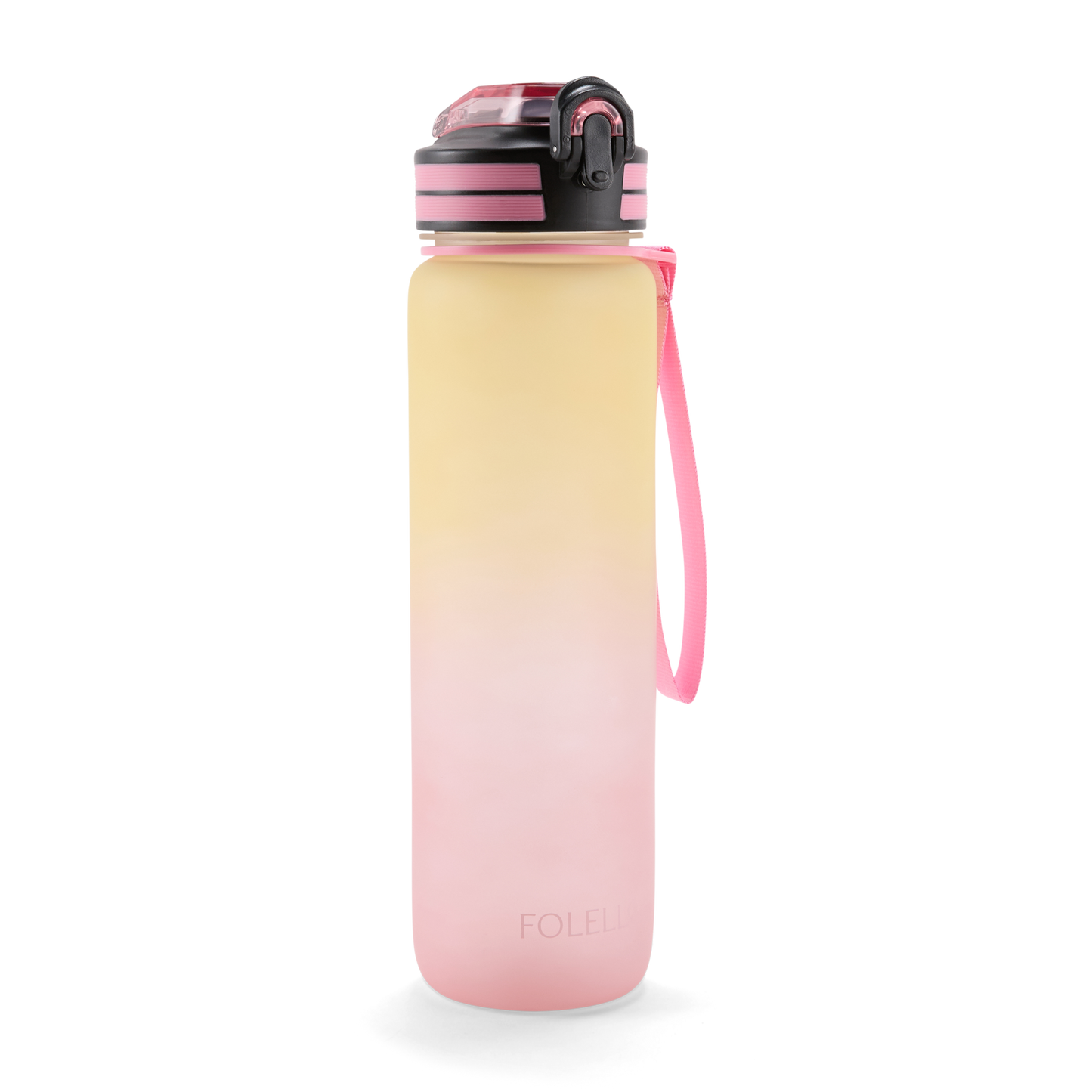 Folello 1L Tritan Water Bottle with Motivational Time Marker | Leakproof Sipper Bottle for Gym, Office, and Travel | BPA-Free with Hydration Reminder App | Stylish Pink Lemon Design | 1 Litre