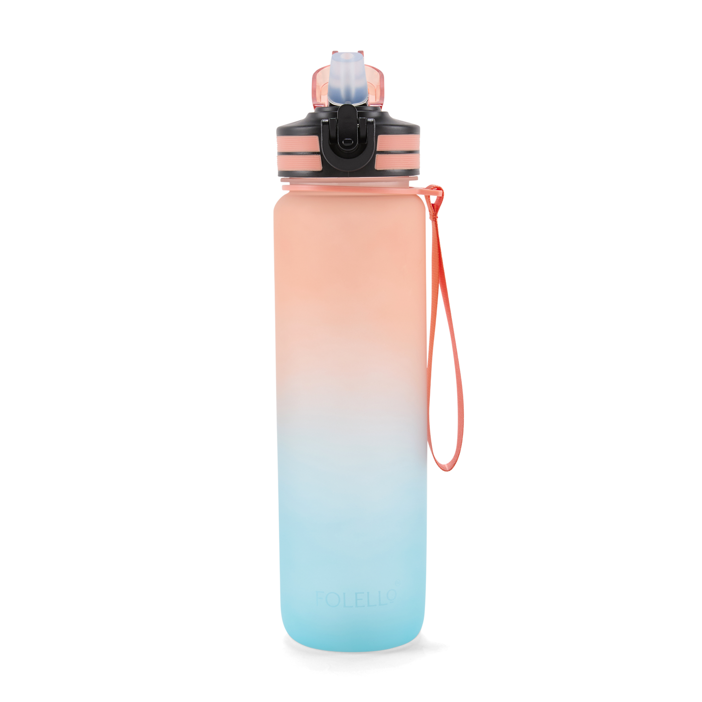 Folello 1L Tritan Water Bottle with Motivational Time Marker | Leakproof Sipper Bottle for Gym, Office, and Travel | BPA-Free with Hydration Reminder App | Passionate Teal Orange Design | 1 Litre