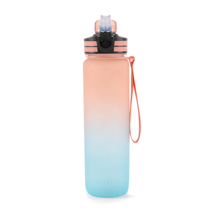 Folello 1L Tritan Water Bottle with Motivational Time Marker | Leakproof Sipper Bottle for Gym, Office, and Travel | BPA-Free with Hydration Reminder App | Passionate Teal Orange Design | 1 Litre