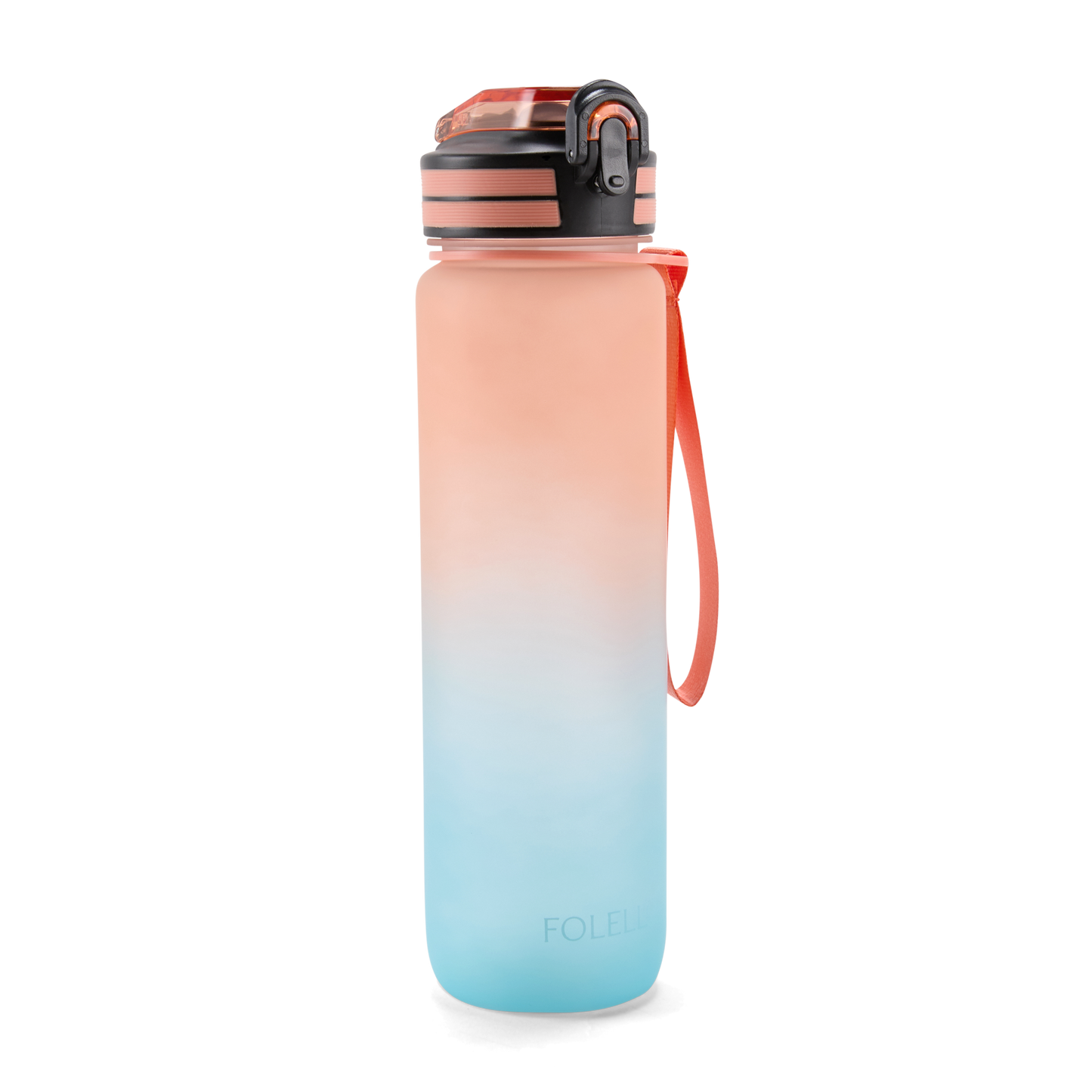 Folello 1L Tritan Water Bottle with Motivational Time Marker | Leakproof Sipper Bottle for Gym, Office, and Travel | BPA-Free with Hydration Reminder App | Passionate Teal Orange Design | 1 Litre