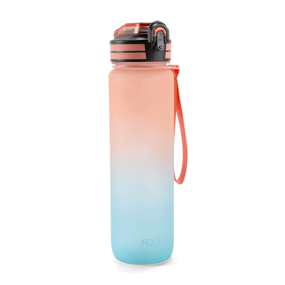 Folello 1L Tritan Water Bottle with Motivational Time Marker | Leakproof Sipper Bottle for Gym, Office, and Travel | BPA-Free with Hydration Reminder App | Passionate Teal Orange Design | 1 Litre