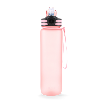 Folello 1L Tritan Water Bottle with Motivational Time Marker | Leakproof Sipper Bottle for Gym, Office, and Travel | BPA-Free with Hydration Reminder App | Passionate Pink Design | 1 Litre