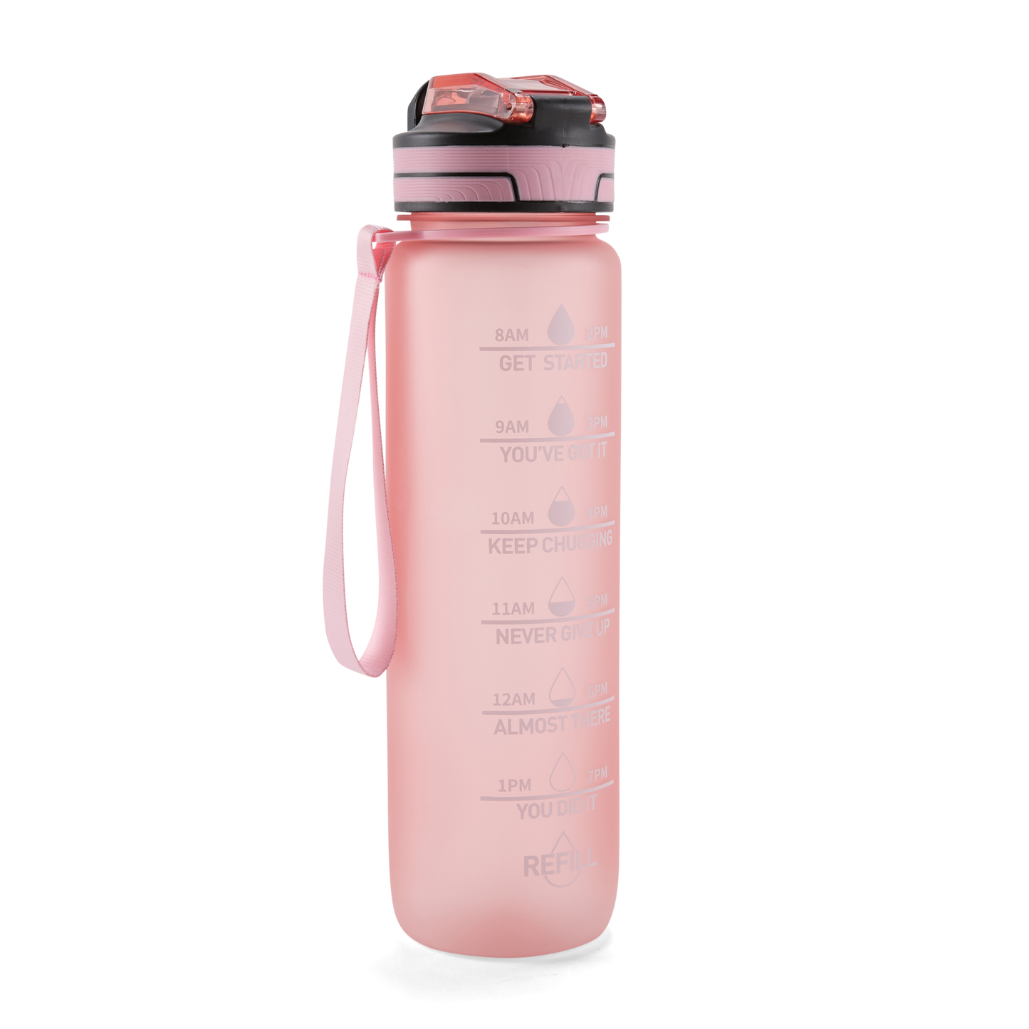 Folello 1L Tritan Water Bottle with Motivational Time Marker | Leakproof Sipper Bottle for Gym, Office, and Travel | BPA-Free with Hydration Reminder App | Passionate Pink Design | 1 Litre