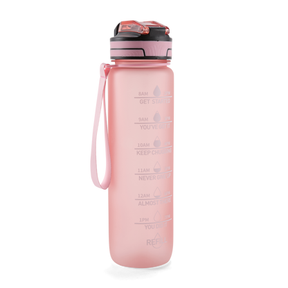 Folello 1L Tritan Water Bottle with Motivational Time Marker | Leakproof Sipper Bottle for Gym, Office, and Travel | BPA-Free with Hydration Reminder App | Passionate Pink Design | 1 Litre