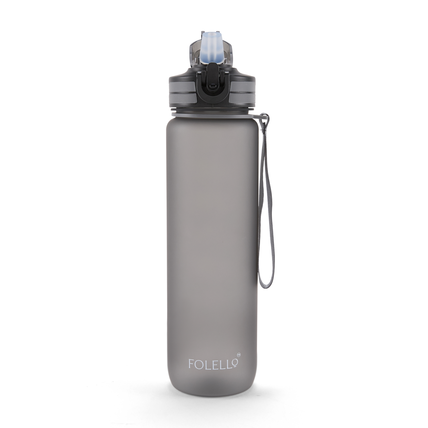 Folello 1L Tritan Water Bottle with Motivational Time Marker | Leakproof Sipper Bottle for Gym, Office, and Travel | BPA-Free with Hydration Reminder App | Stylish Grey Design | 1 Litre