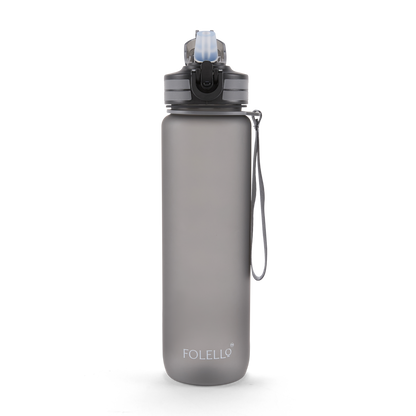 Folello 1L Tritan Water Bottle with Motivational Time Marker | Leakproof Sipper Bottle for Gym, Office, and Travel | BPA-Free with Hydration Reminder App | Stylish Grey Design | 1 Litre