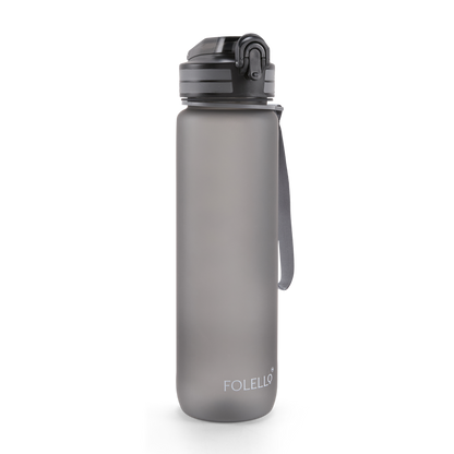 Folello 1L Tritan Water Bottle with Motivational Time Marker | Leakproof Sipper Bottle for Gym, Office, and Travel | BPA-Free with Hydration Reminder App | Stylish Grey Design | 1 Litre