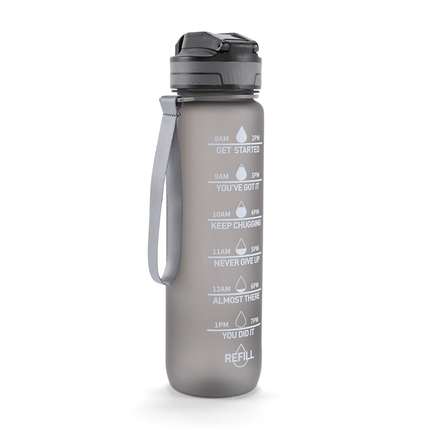 Folello 1L Tritan Water Bottle with Motivational Time Marker | Leakproof Sipper Bottle for Gym, Office, and Travel | BPA-Free with Hydration Reminder App | Stylish Grey Design | 1 Litre