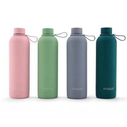 FOLELLO 750ml Stainless Steel Double Layer Vacuum Insulated Water Bottle | Keeps Drinks Cold for 24 Hours & Hot for 12 Hours | Sweat-Free Rubberized Finish | Leakproof & BPA-Free | Perfect for Gym, Office, Travel | Stylish Pink Design