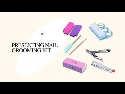 FOLELLO Nail Grooming Kit -1 Nail Clipper/Cutter with 1 Nail Tip Cutter, 1 Nail Cuticle Remover/Pusher, 1 Nail Cleaner Brush, 1 Nail Buffer Block, 1 Set of Pedicure Toe Separators for women, 1 Nail File